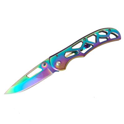 China Non-variable Blade Rainbow Stainless Steel Blade Dive Knife Titanium Folding Pocket Knife for sale