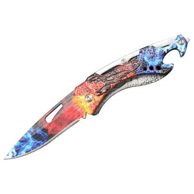 China Exquisite Non-variable Portable Multifunctional Direct Sales Colorful Carving All Stainless Folding Knife OEM for sale