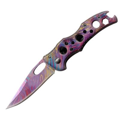 China OEM Factory Beautiful Design Non-variable Colorful Coating Slim Folding Knife For Collection Camping for sale