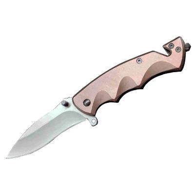 China Non-variable engraving line titanium plated stainless steel color aluminum alloy portable folding knife for sale