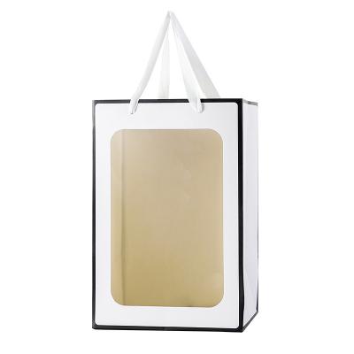 China Recycled Materials Mesh Clear Window Gift Bag Custom Logo Packaging Window Gift Bag For Bouquet for sale