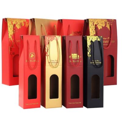 China Recyclable Degradable Visible Recyclable Handle Box Luxury Wine Gift Handle Boxes for sale