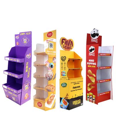 China Recycled Free Standing Supermarket Advertising Cardboard Candy Counter POP Store Shelf Display Foldable Flooring Rack for sale