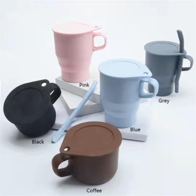 China Eco-Friendly Silicone Collapsible Cup Collapsible Coffee Mug With Straw And Lid 350ML For Corporate Gifts for sale