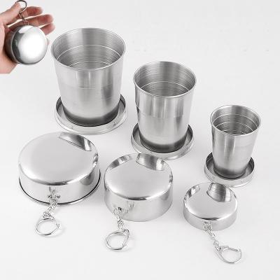 China Wholesale Eco-friendly Portable Collapsible Travel Water Collapsible Stainless Steel Cup With Key Ring for sale