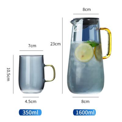 China Viable Handle Luxury Gold Borosilicate Tea Glass Drinking Jug Set With 1600ml 350ml Capacity for sale