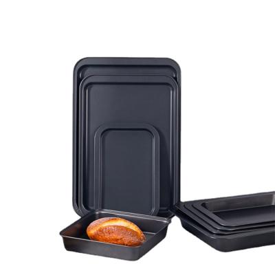 China Black Thickened Rectangular Non-stick Dish Stocked Tray Pizza Cake Non-Stick Baking BBQ Dish Household Carbon Steel Material for sale