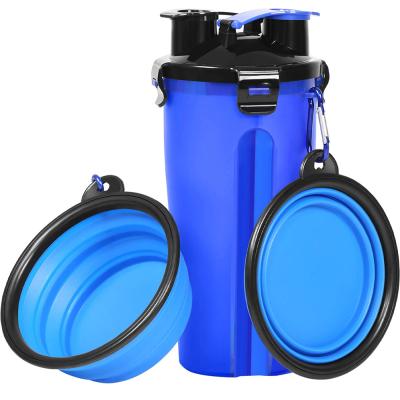 China Viable 2-in-1 Dog Cup Pet Food Moving Container With 2 Collapsible Dog Rolls Outdoor Dog Water Food Bottle for sale