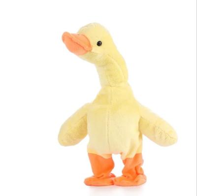 China Educational Electric Little Yellow Duck Plush Toy Will Walk To Sing And Raise Neck Duck Screaming Funny Little Yellow Duck Pet Toy for sale