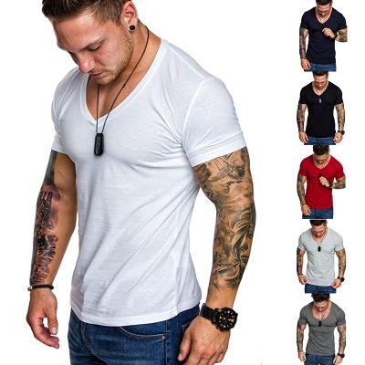 China 2019 V Neck Muscle T-shirts Men's Neck Anti-Wrinkle OEM Logo Custom Brand V Neck Muscle T-shirts Mens T-shirt for sale