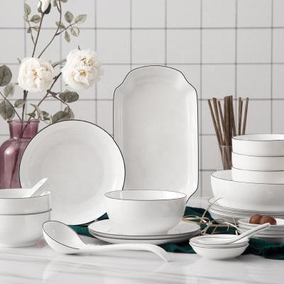 China Sustainable Home Restaruant Party Hotel Porcelain Dinnerware Set Ceramic Round Plates Dishes To Plate Sets for sale