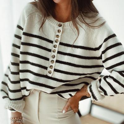 China 2022 y1550 autumn fashion breathable women striped sweater women button casual cardigan sweater for sale