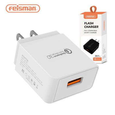 China Mobile Phone Qualcomm Quick Charge 3.0 Mobile Phone Charger, Feisman 18W QC 3.0 Mobile USB Wall Charger For iPhone X iPad Samsung Note8 S8 LG for sale