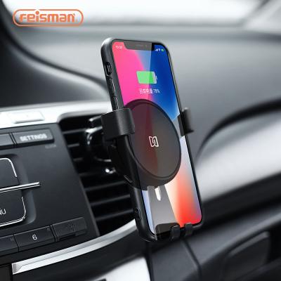 China Gravity Sensor Feisman Air Vent QC3.0 10W Qi Fast Charging Car Wireless Charger For iPhone Phone Holder Charger for sale