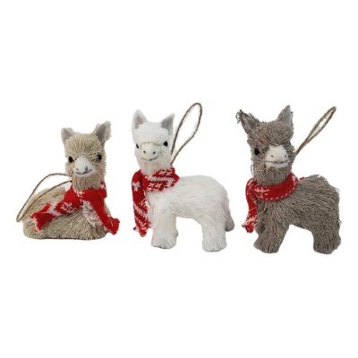 China Natural Handmade Indoor Llama Christmas Stage Decoration Craft Twine Orn 3Asst for sale