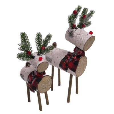 China Christmas Stage Decoration Craft Indoor Natural Handmade Moss Birch Log Reindeer S/2 for sale