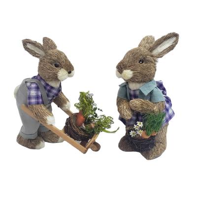 China Tan Sisal Easter Bunny 2 Asst Gardening Ornament for sale