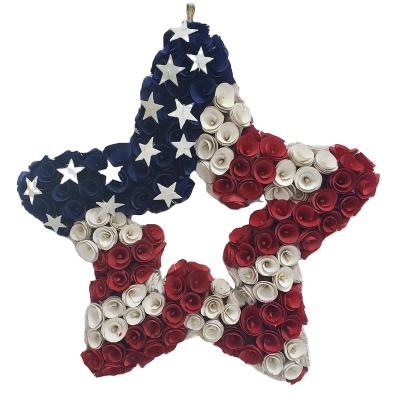 China Artificial 4th of July 4th of July Decoration Americana Wooden Bow Star Garland for sale