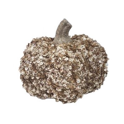 China Artificial Pumpkin Harvester Glitter Fall Decor Moss Pumpkin Thanksgiving Pumpkin Decoration for sale