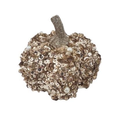 China Artificial Pumpkin Harvester Glitter Fall Decor Moss Pumpkin Thanksgiving Pumpkin Decoration for sale