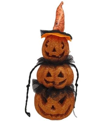 China Decoration Halloween Pumpkin Artificial Glitter Halloween Pumpkin Styrofoam Pile Pumpkin With Hat for sale