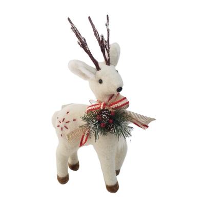 China Natural China Christmas stand felt deer red decoration with stick antler and pine and pinecone berry and ribbon part around neck for sale