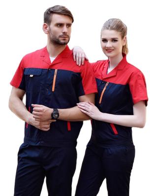 China Summer Short Sleeve Contrast Color Wear Resistant Worker Uniform Set Wear Auto Repair Work Man for sale