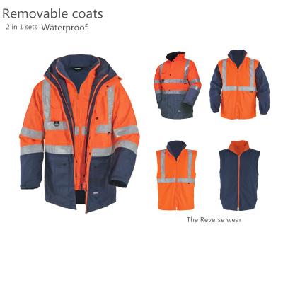 China Exquisite workmanship wholesale custom logo 2 in 1 raincoats set reflective stripe construction workwear uniform long sleeved clothes for sale