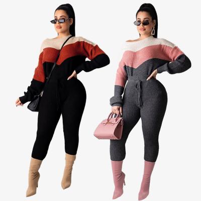 China Anti-static two-piece bodycon collared color sweater lace-up suit women winter clothing suit sweaters FM-A6295 for sale