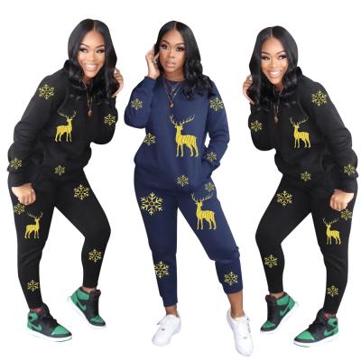 China Anti-wrinkle Foma 783 New Arrivals 2020 Elk Christmas Printed Casual Two Piece Pants Set Ladies Sport Clothing for sale