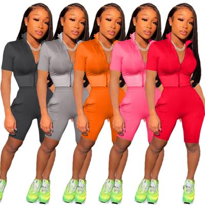 China FM-AC8287 Latest Designs Solid Color Breathable Sports Short Sleeved Shorts Jogging 2 Piece Tracksuit Women Sets for sale