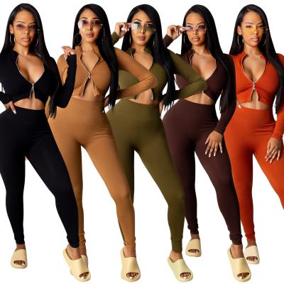 China Foma C3815 Breathable Custom Women Two Piece Set Outfits Fall Casual Ribbed Sweatsuit Women Tracksuit Set for sale