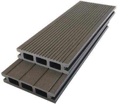 China Modern wpc deck board 114*25mm Wood grain outdoor anti-slip WPC hollow solid decking for sale