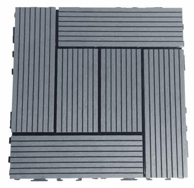 China Grey Sanded Brushed WPC Deck Tile Exterior Interlocking Decking 300x300 for sale