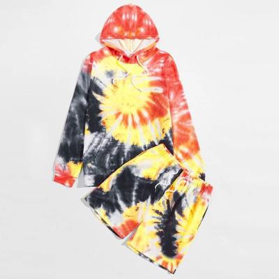 China Breathable Custom Logo Mens Tracksuits Tie Dye Printed Hoodie Track Shorts Sets Summer Two Piece Set Tracksuit for sale