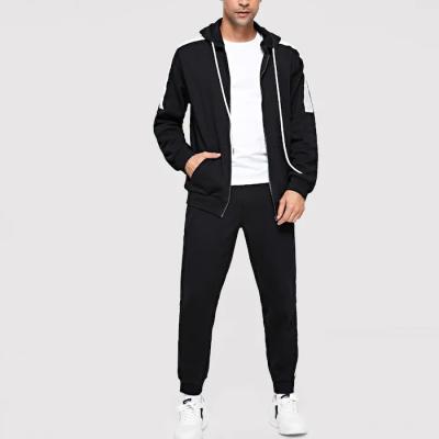 China Custom Mens Zipper Drawstring Hood Color Block Tracksuits Antibacterial for sale