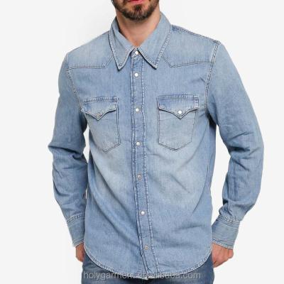 China Custom Anti-pilling Best Quality Denim Fabric Cotton Long Sleeve Shirt Male for sale