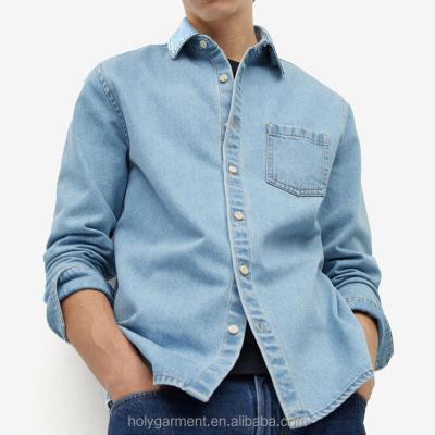 China Factory custom 100% cotton denim fabric.long sleeve cowboy men shirts anti-pilling for sale