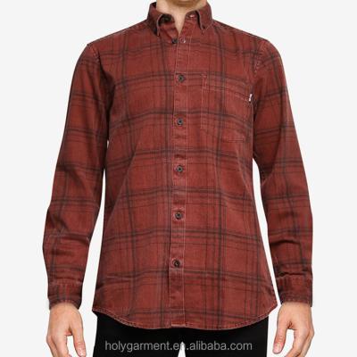 China Hot Sale Fashion Mens Fabrics Single Breasted Anti-pilling Checked Long Sleeve Shirts for sale