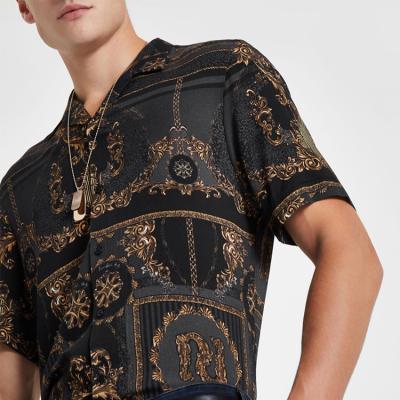 China 100%cotton Printing Anti-pilling New Product British Fashion Classic Black Baroque Shirt Men's Shirts for sale