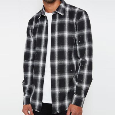 China Anti-pilling Mens Plaid Shirts Classic Black White Long Sleeve Vintage Shirt for sale