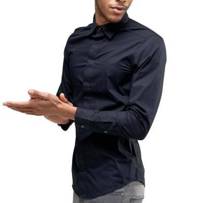 China Buying Anti-pilling Clothes Online Formal Black Simple Solid Color Long Sleeves Shirts For Men Slim Fit for sale