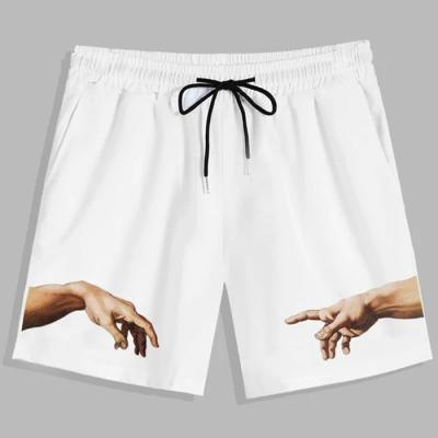 China Anti-wrinkle OEM manufacturers logo deisgn mens shorts pants custom hands printed drawstring waist summer mens shorts for sale