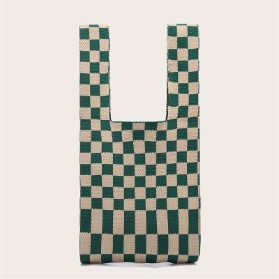 China Diamond Pattern Checkered Knitted Tote bag in red and green color of new style waterproof Japanese shoulder bag for sale