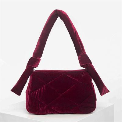 China Retro Party Handbag Waterproof High Quality Rhinestone Velvet Solid Color Red For Woman Cross - Body Shoulder Bag for sale