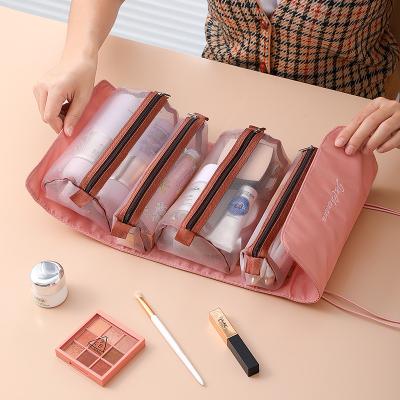 China Fashion Separation Makeup Wet Dry Detachable Bag Portable 4 in 1 Wash Bag Folding Travel Makeup Storage Handbag with Layered Set for sale