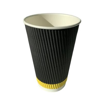 China Copas de café de papel de impresión de pared triple aislada con revestimiento de PE estable Copas onduladas de 16 oz en venta