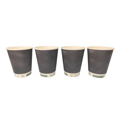 China Plastic Free Waterbased 12oz Disposable Coffee Cups Triple Wall Paper Coffee Cups for sale