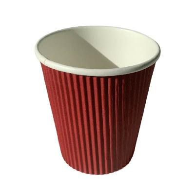 China Triple Wall Water Based Paper Cup 8 Oz Plastic Free Embossed Red Flexo Printing for sale