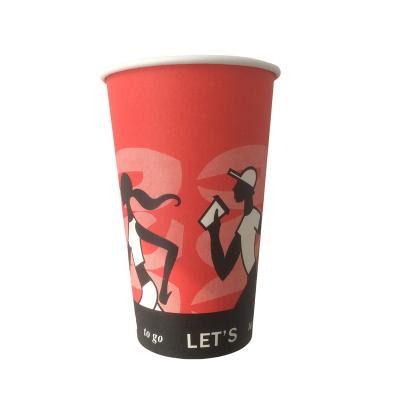 China 16 Oz Cold Paper Cups Aqueous Based Coating Red Takeaway Single Wall for sale